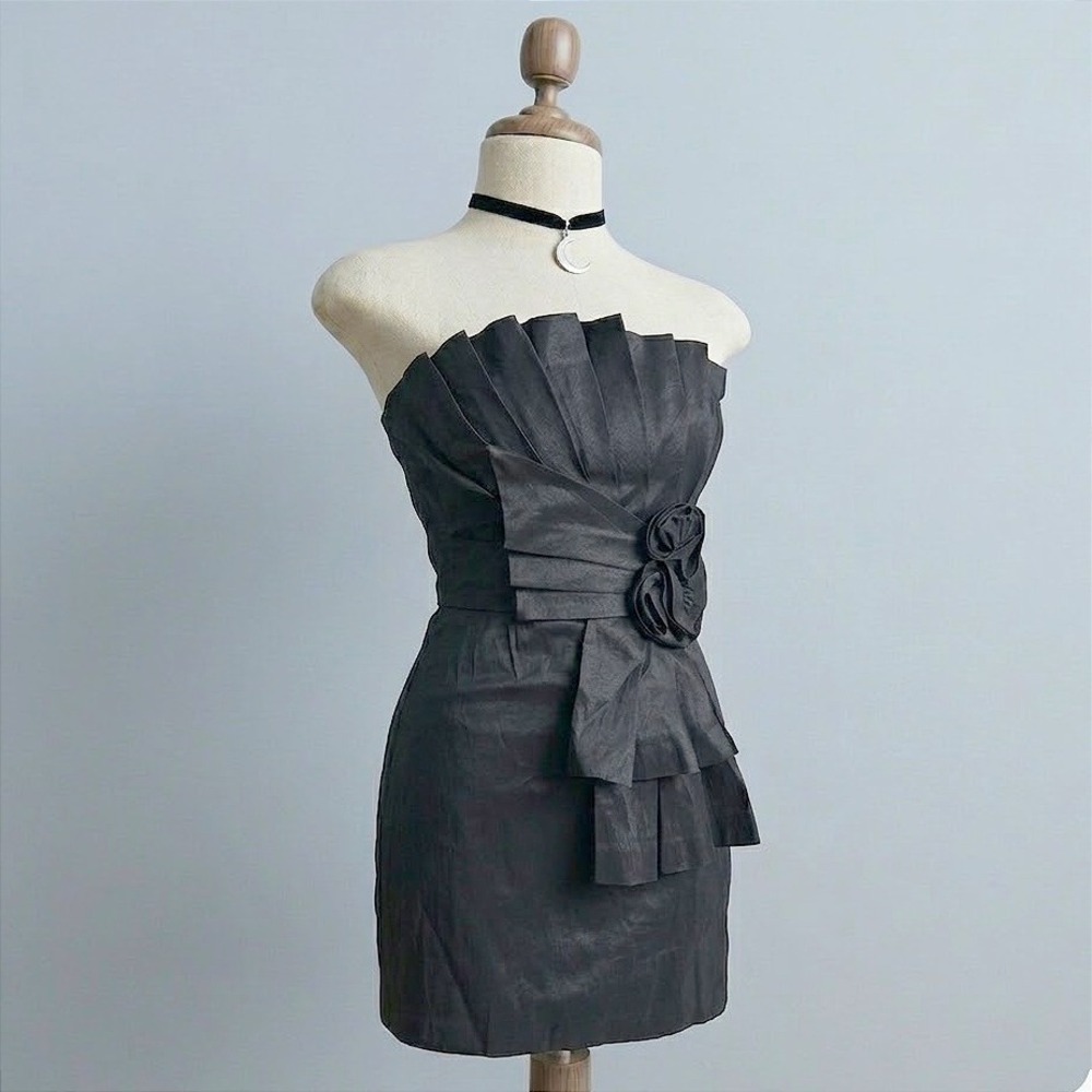 Kentucky Derby Vintage Black Strapless Cocktail Mini Dress Large Sexy Party